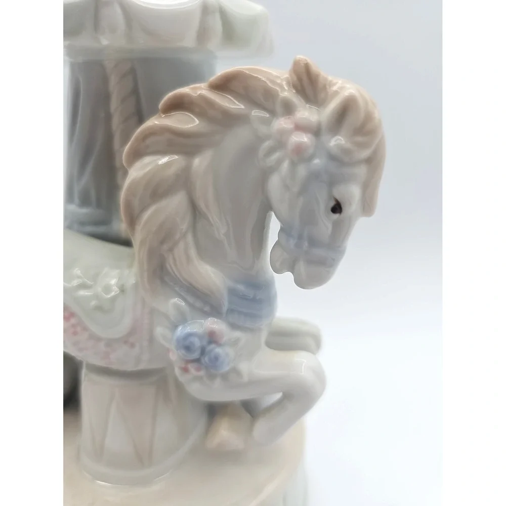 Vintage Pastel Porcelain Carousel Horse Music Box